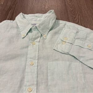 Brooks Brothers 100% Irish‎ Linen Button Up Long Sleeve Shirt Men’s XL Aqua Blue